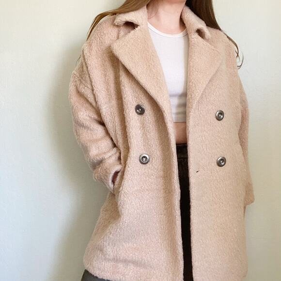 Free People Tan Camel Wool Blend Pockets Mid Length Warm Lined Jacket Top Coat - Picture 1 of 7